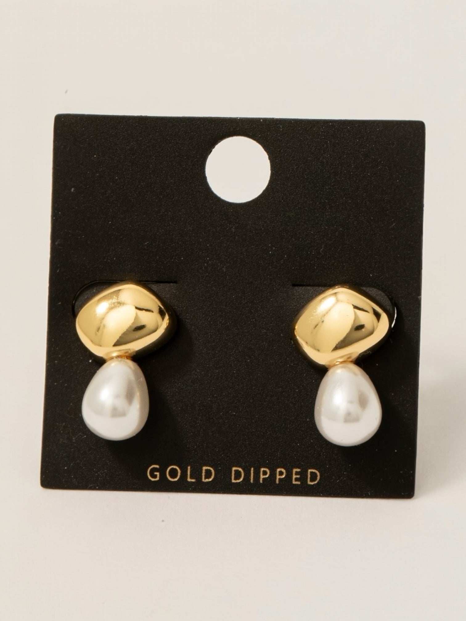 Gold Dipped Oval And Pearl Stud Earrings