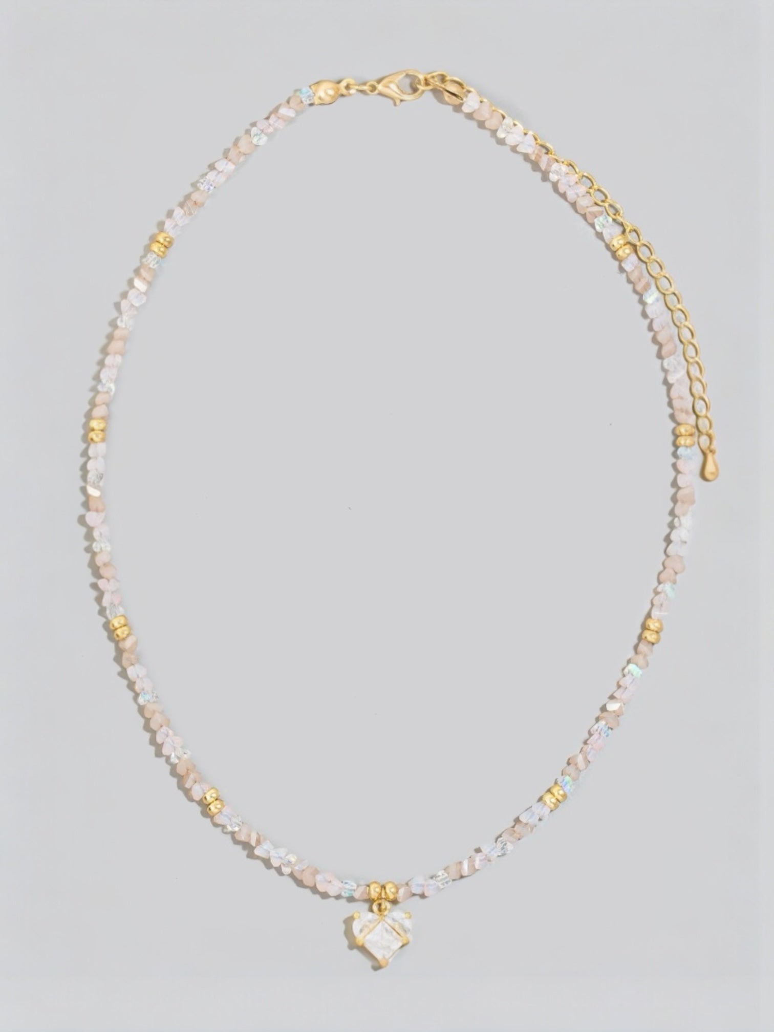 Cz Heart Pendant Glass Beaded Necklace