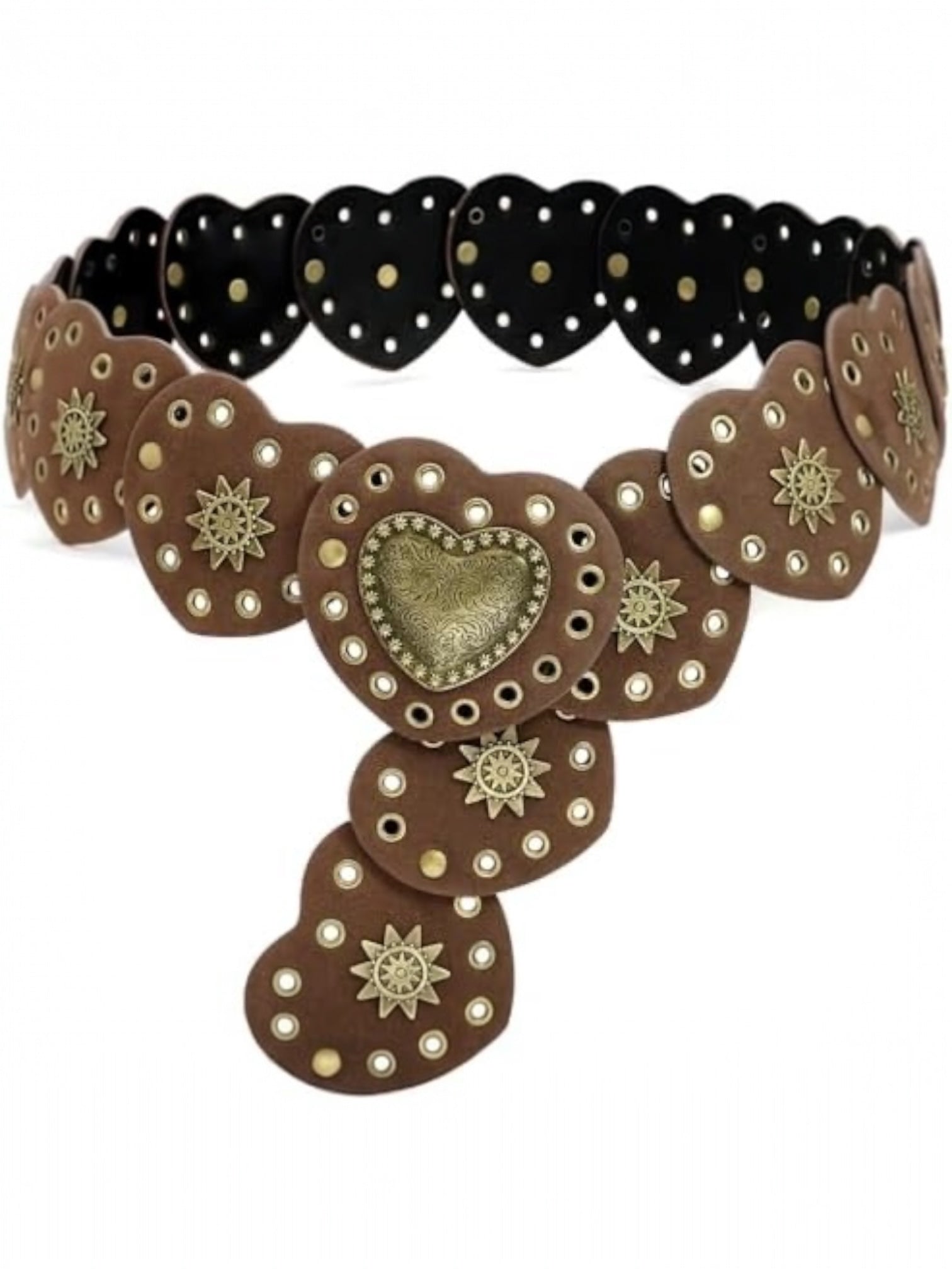 Heart And Stars Leather Heart Linked Brown Belt – Beashion