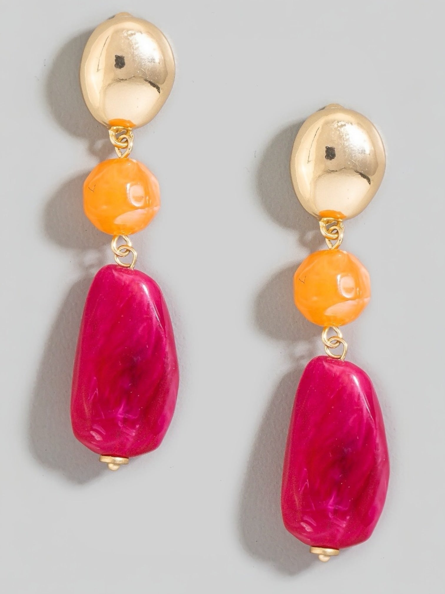 Two Tone Acrylic Stone And Stud Dangle Earrings