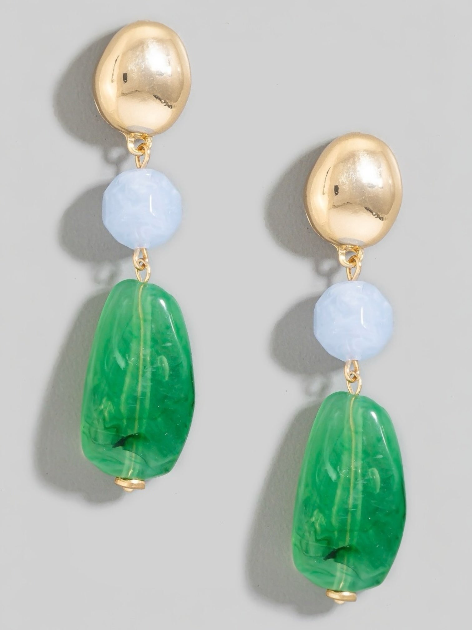 Two Tone Acrylic Stone And Stud Dangle Earrings