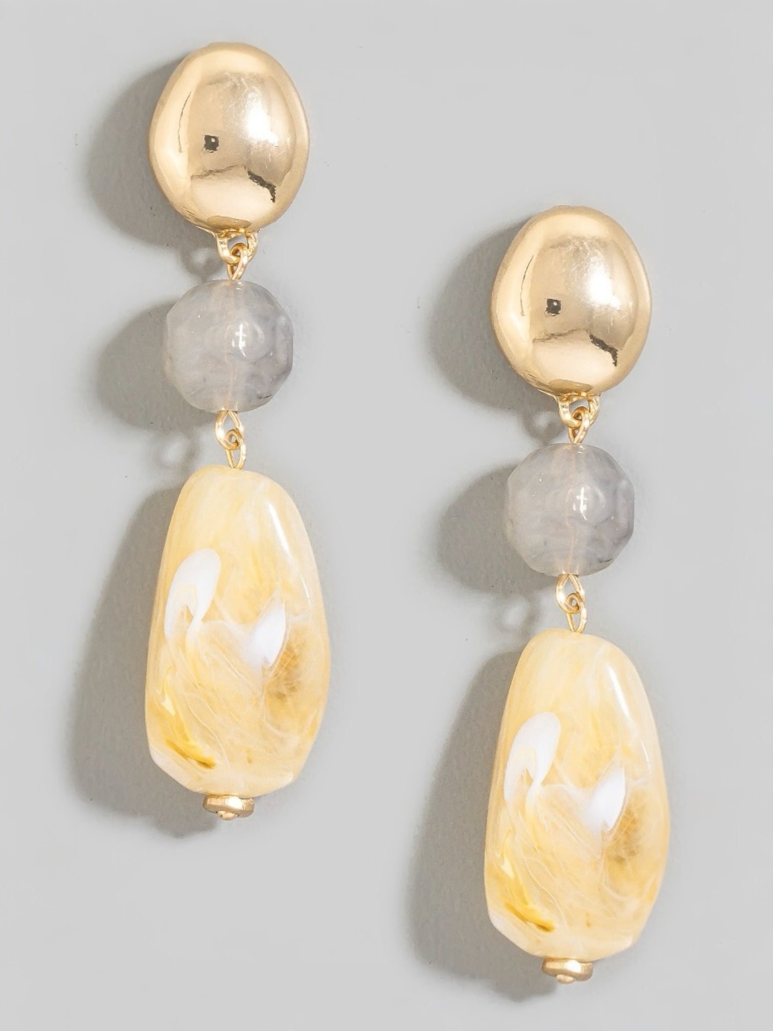 Two Tone Acrylic Stone And Stud Dangle Earrings