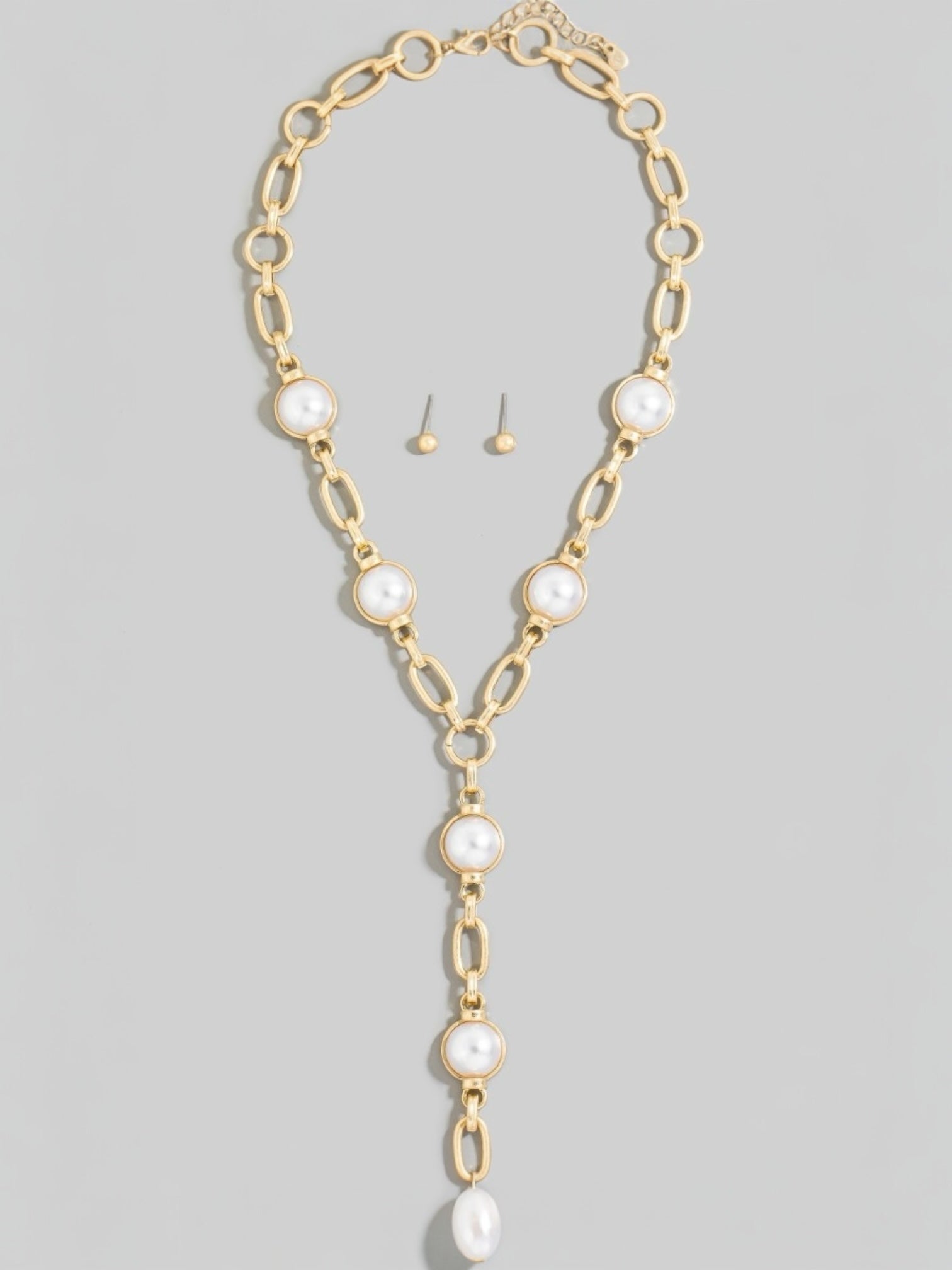 Dome Station Studs Oval Chain Necklace Set