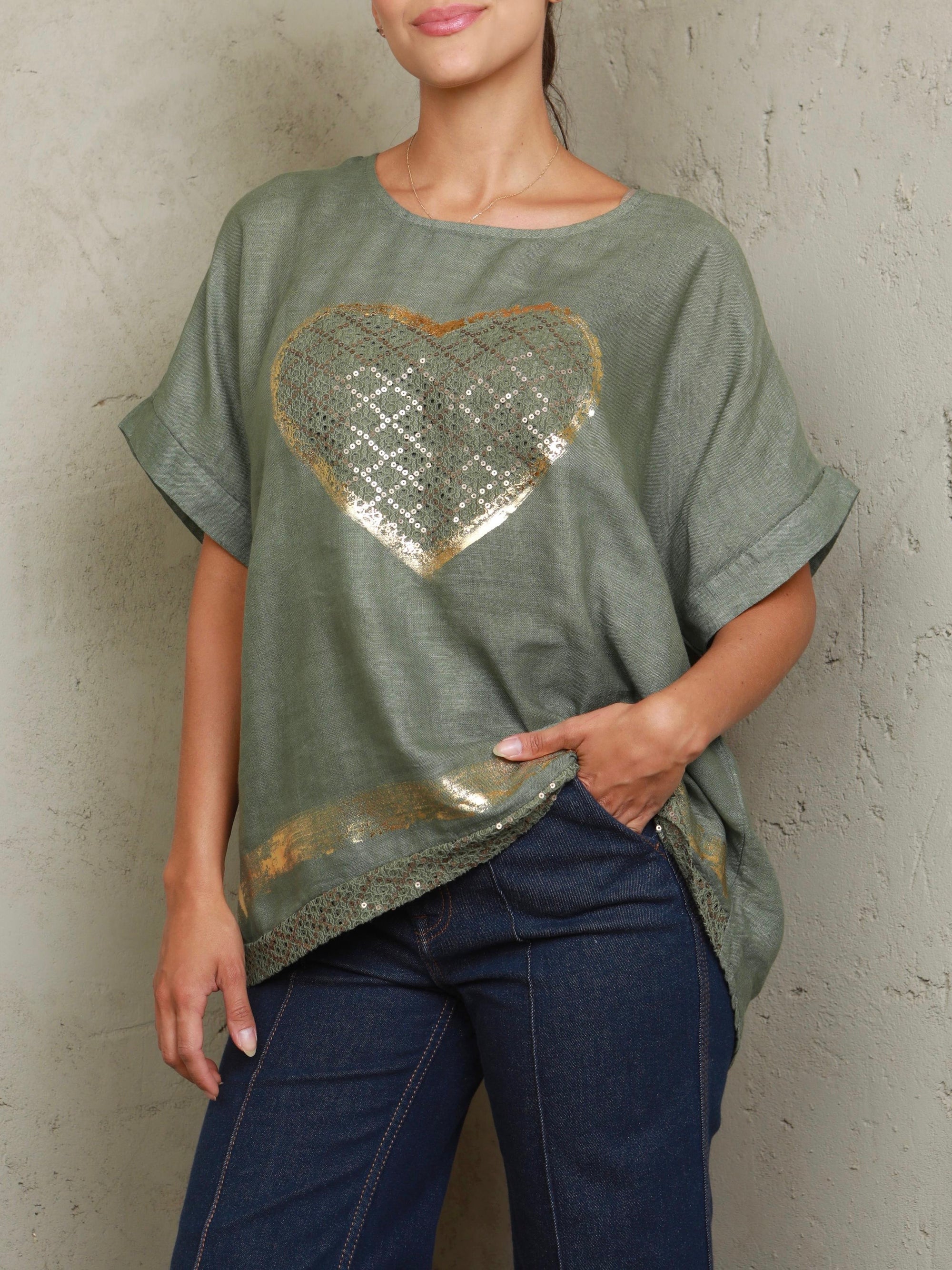 Lourdes Heart Linen Top