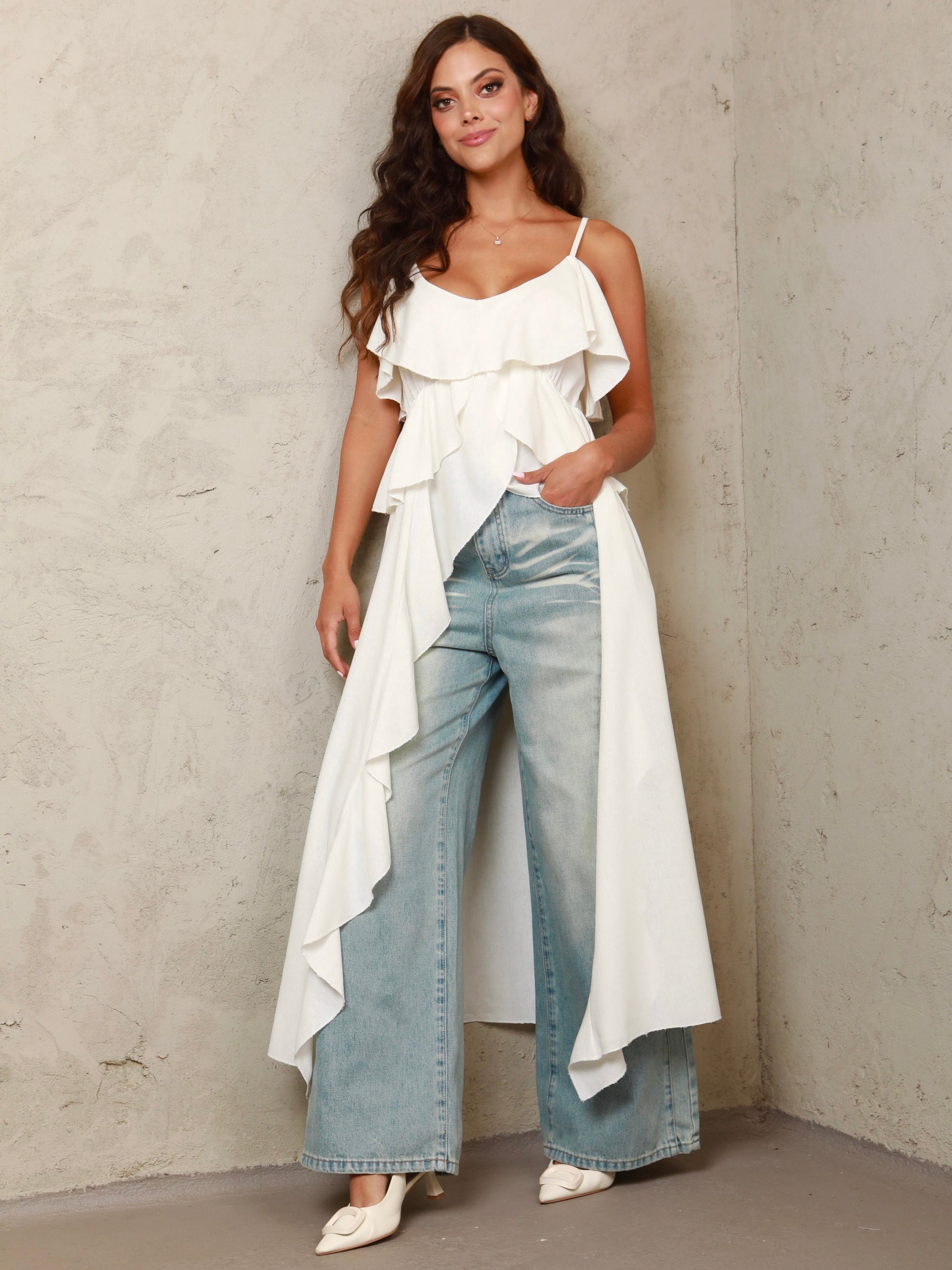 Renata Ruffled White Blouse