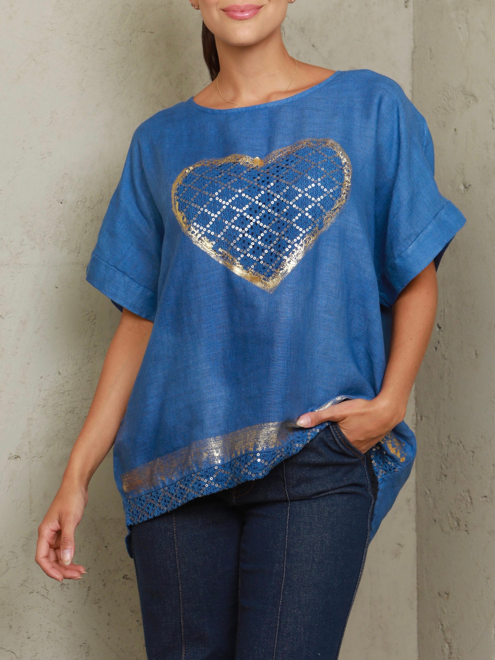 Lourdes Heart Linen Top
