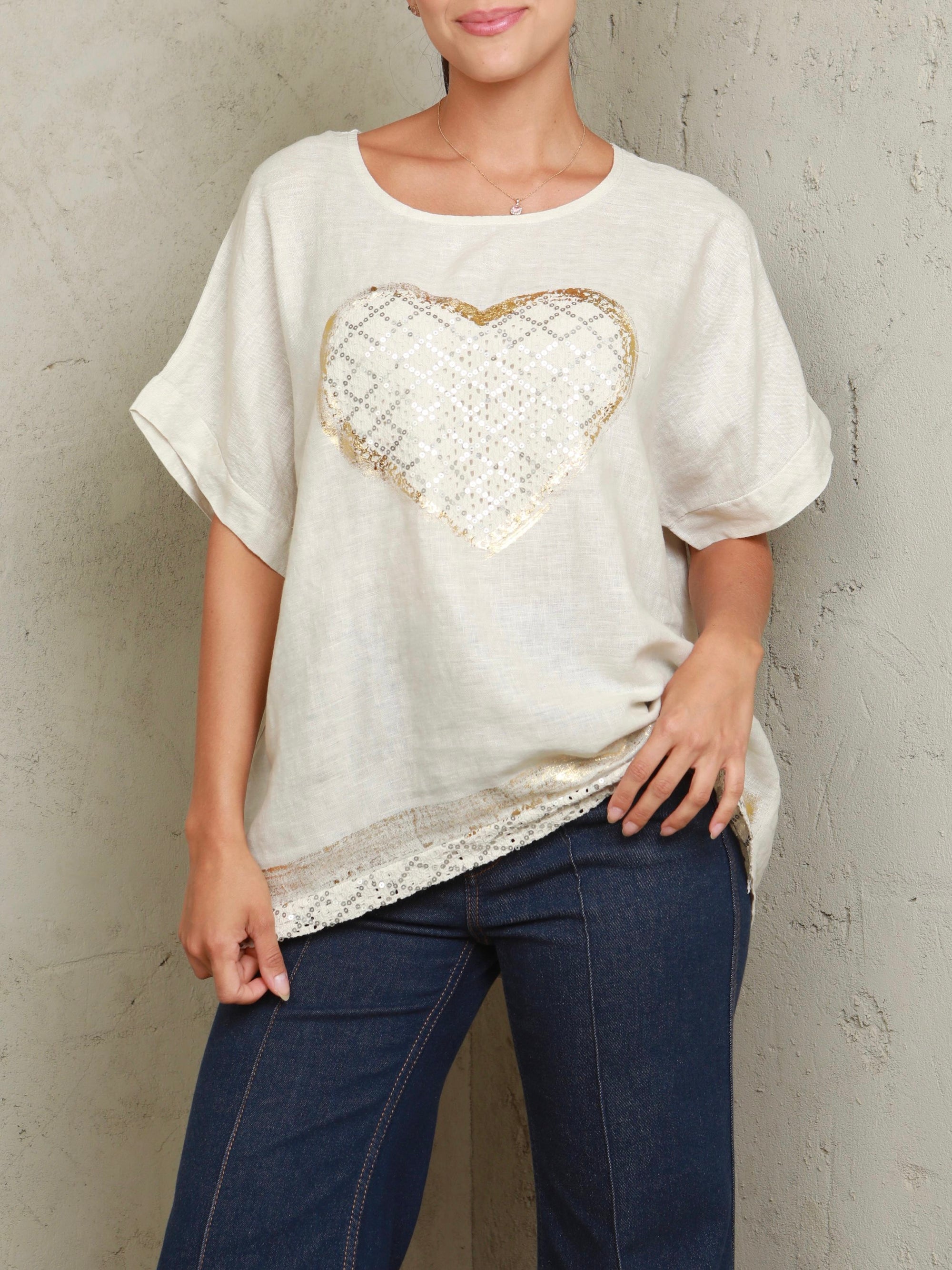 Lourdes Heart Linen Top