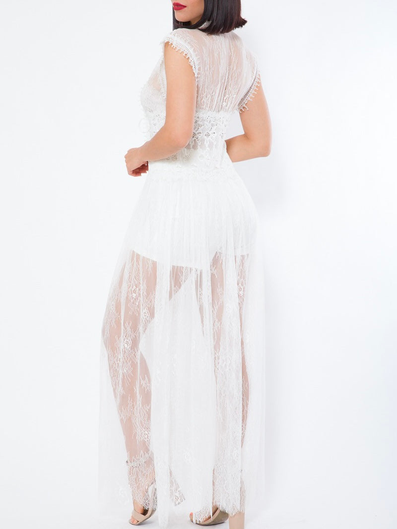 Mia Long Lace Cardigan White Top