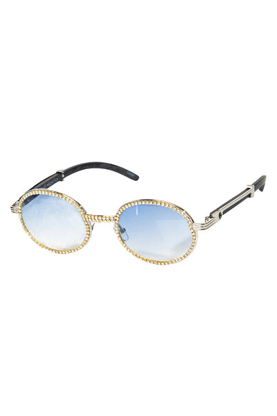 Blue Round Rhinestone Frame Sunglasses