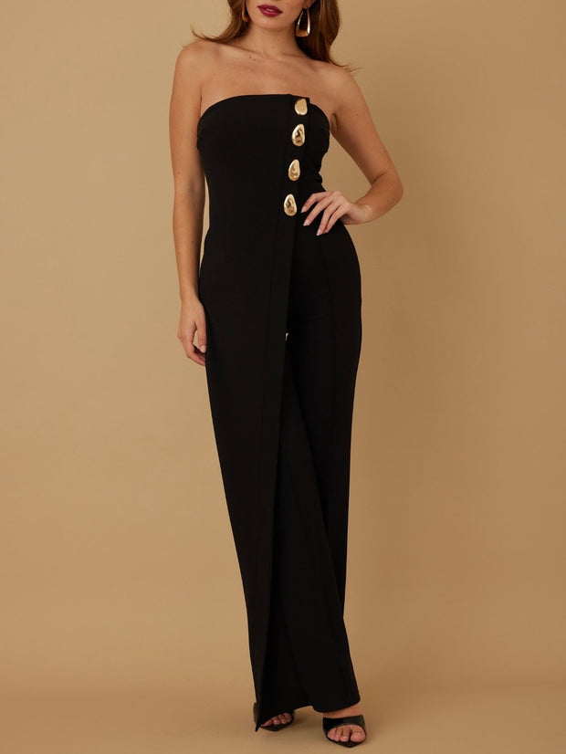 Maite Strapples Button Black Jumpsuit