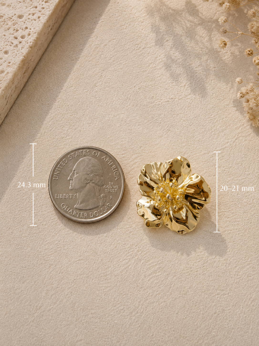 Golden Sculpted Blossom Statement Earrings
