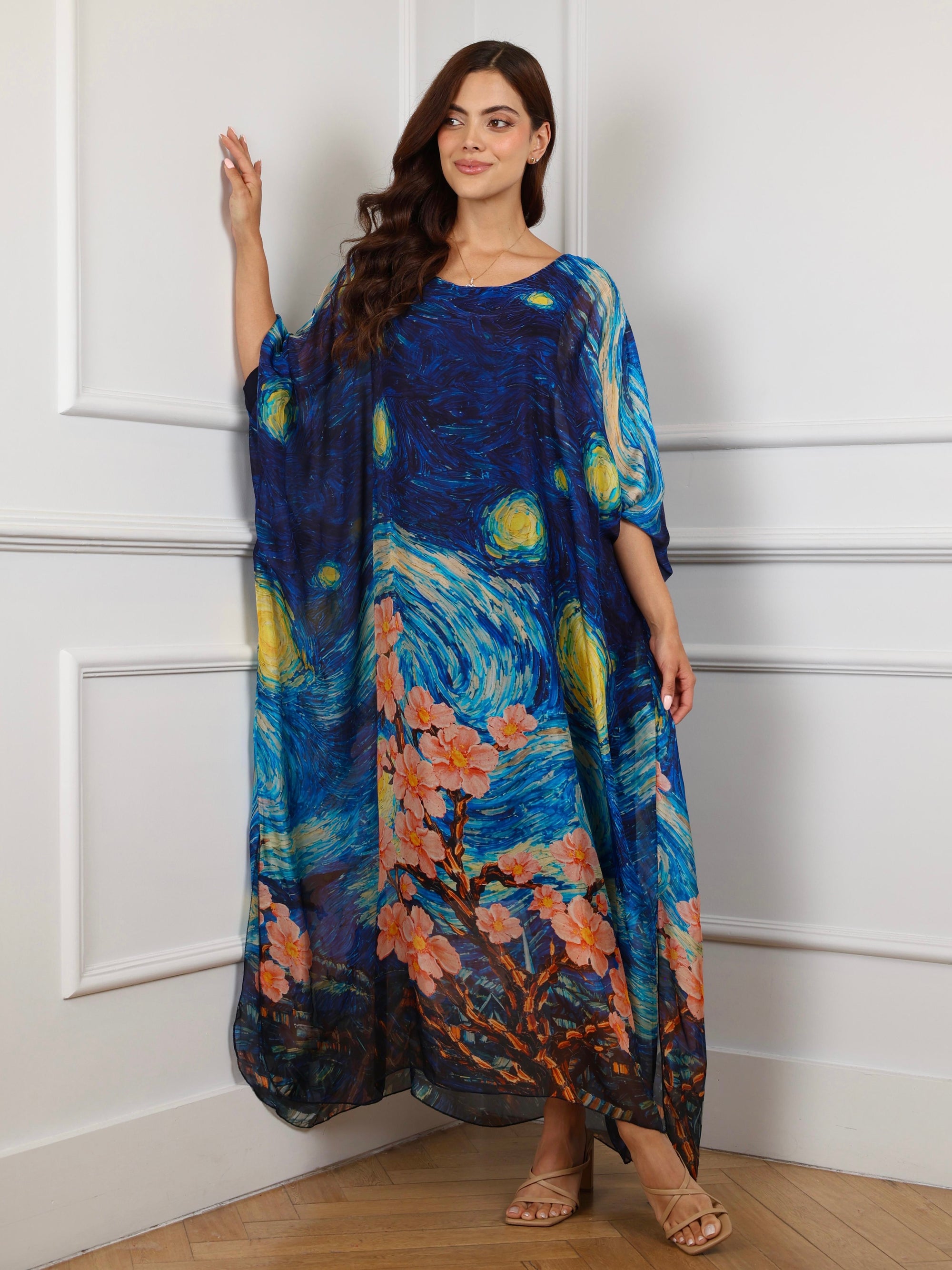 Starry Blossom Silk Maxi Dress