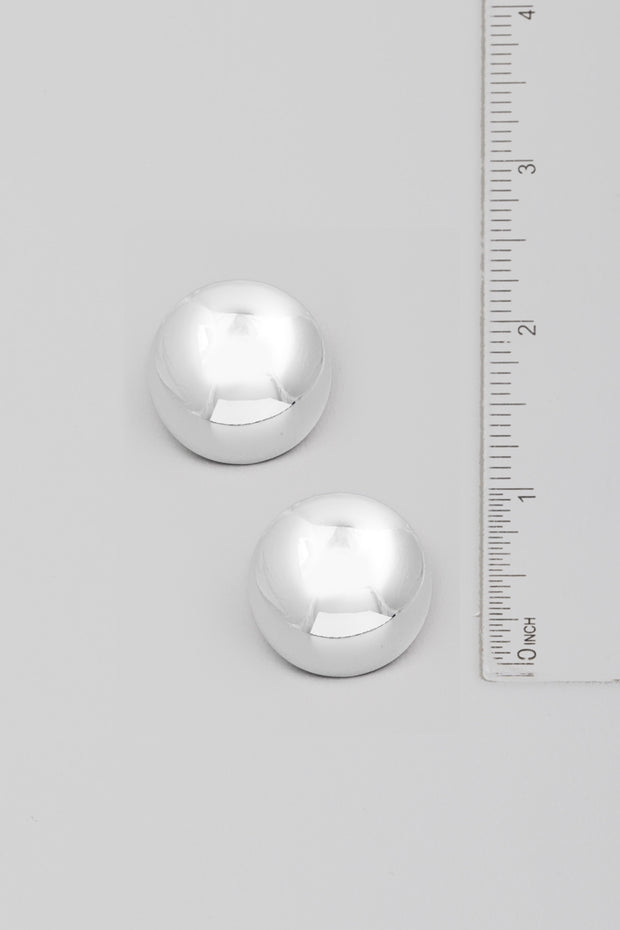 Silver Round Dome Stud Earrings