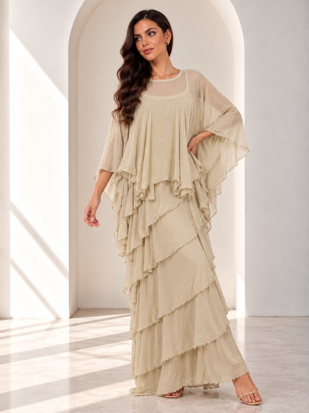 Amaia Layered Silk 2 Piece Cream Set