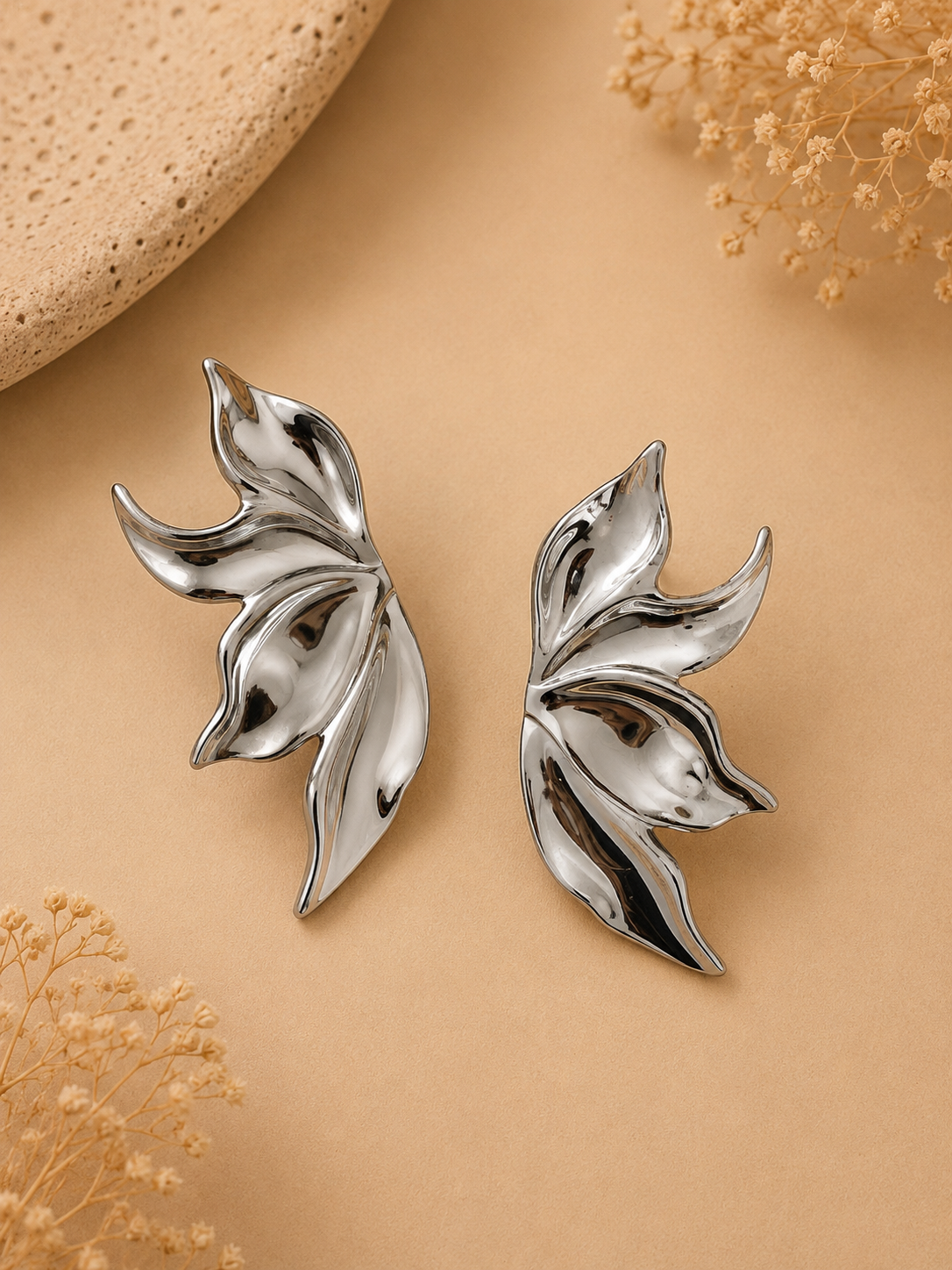 Silver Sculpted Leaf Earrings