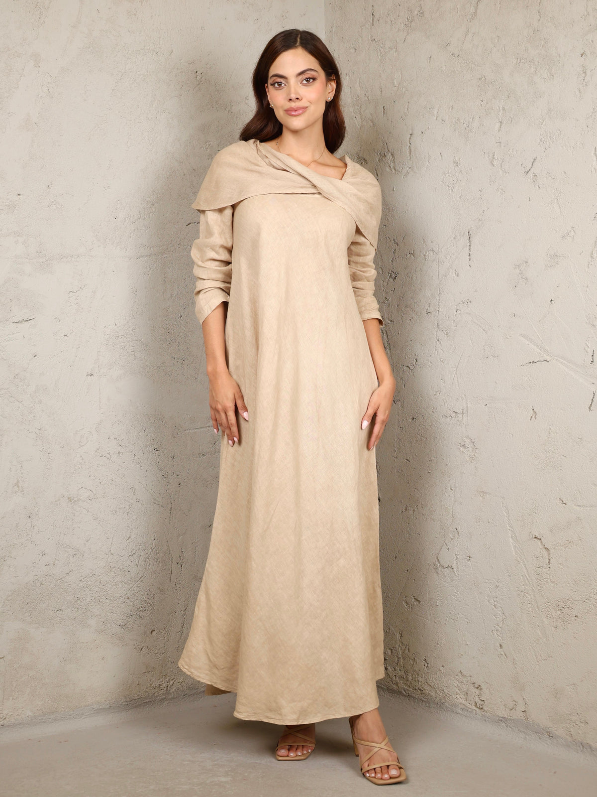 Lucia Sand Italian Linen Maxi Dress