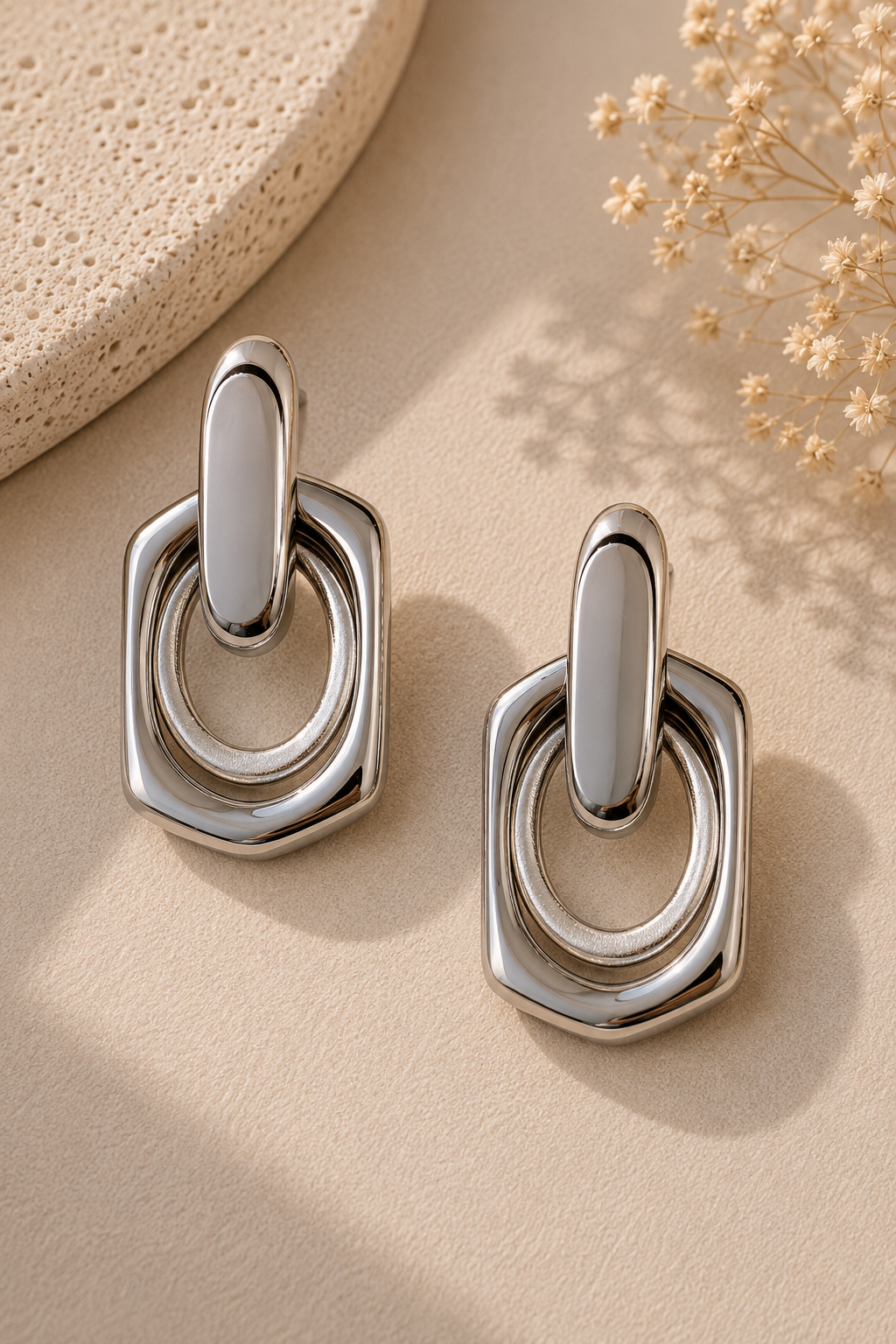 Silver Geometric Link Earrings