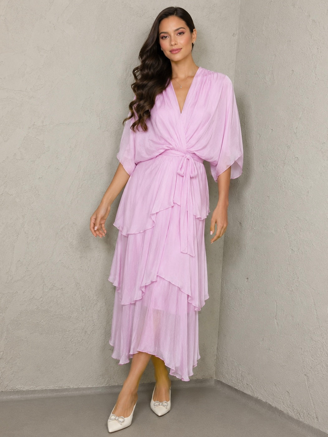 Rosalia Silk Ruffle Light Pink Dress
