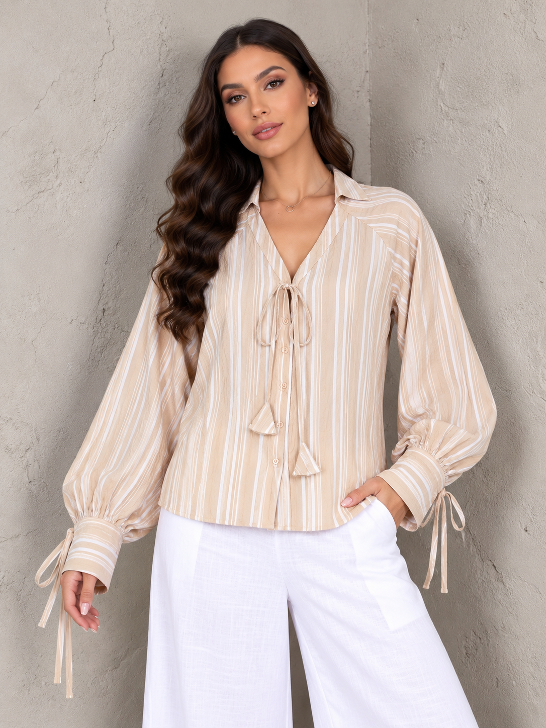 Alessia Striped Tie-Neck Blouse