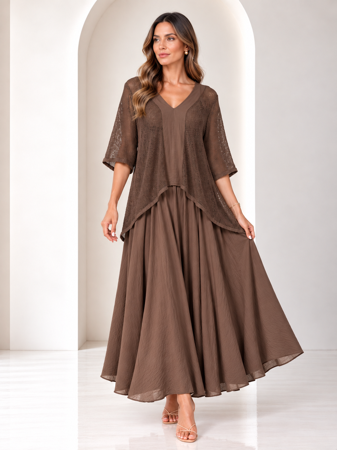 Leila Mocha Italian Layered Maxi Dress