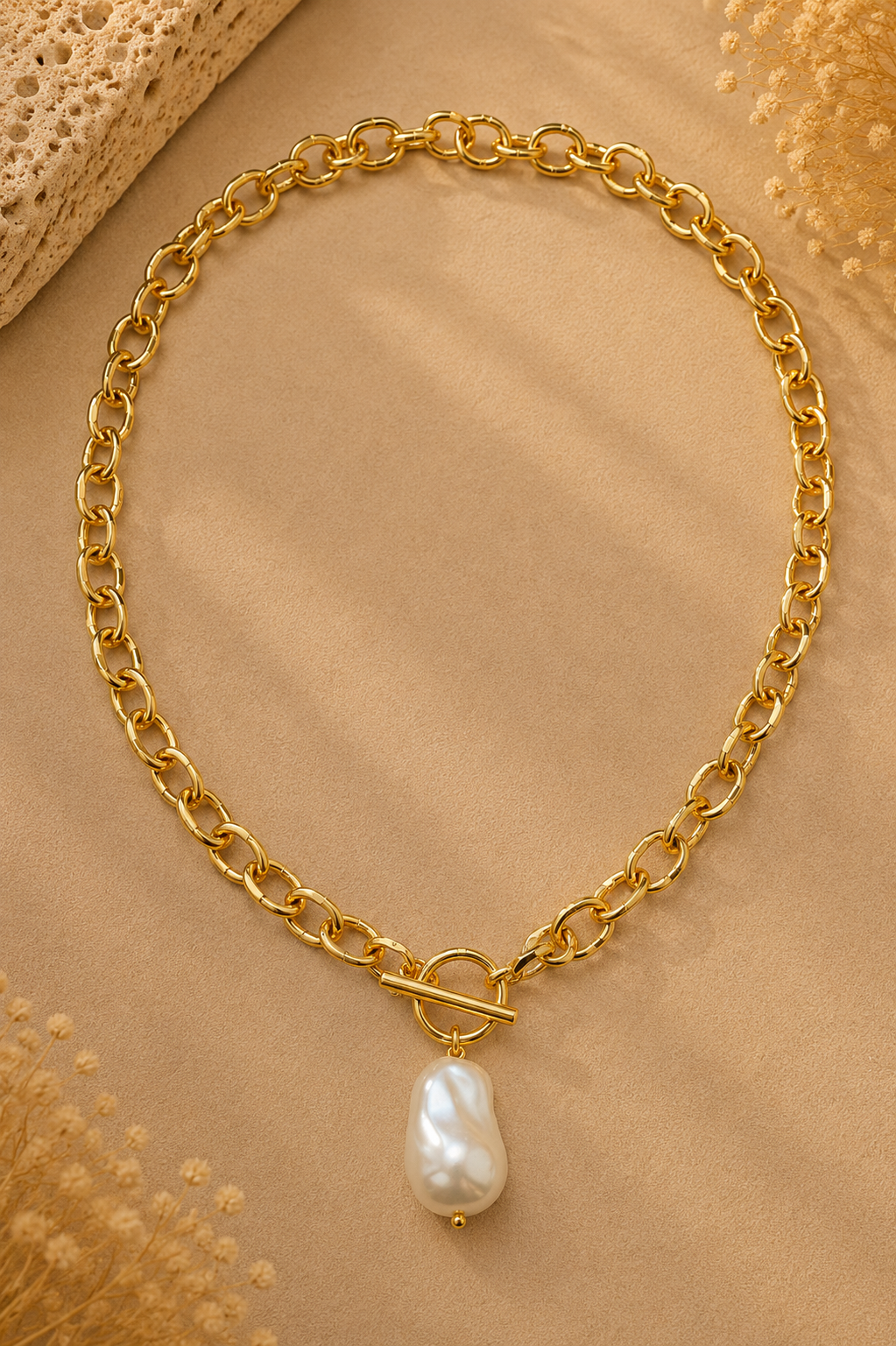 Gold Pearl Toggle Necklace