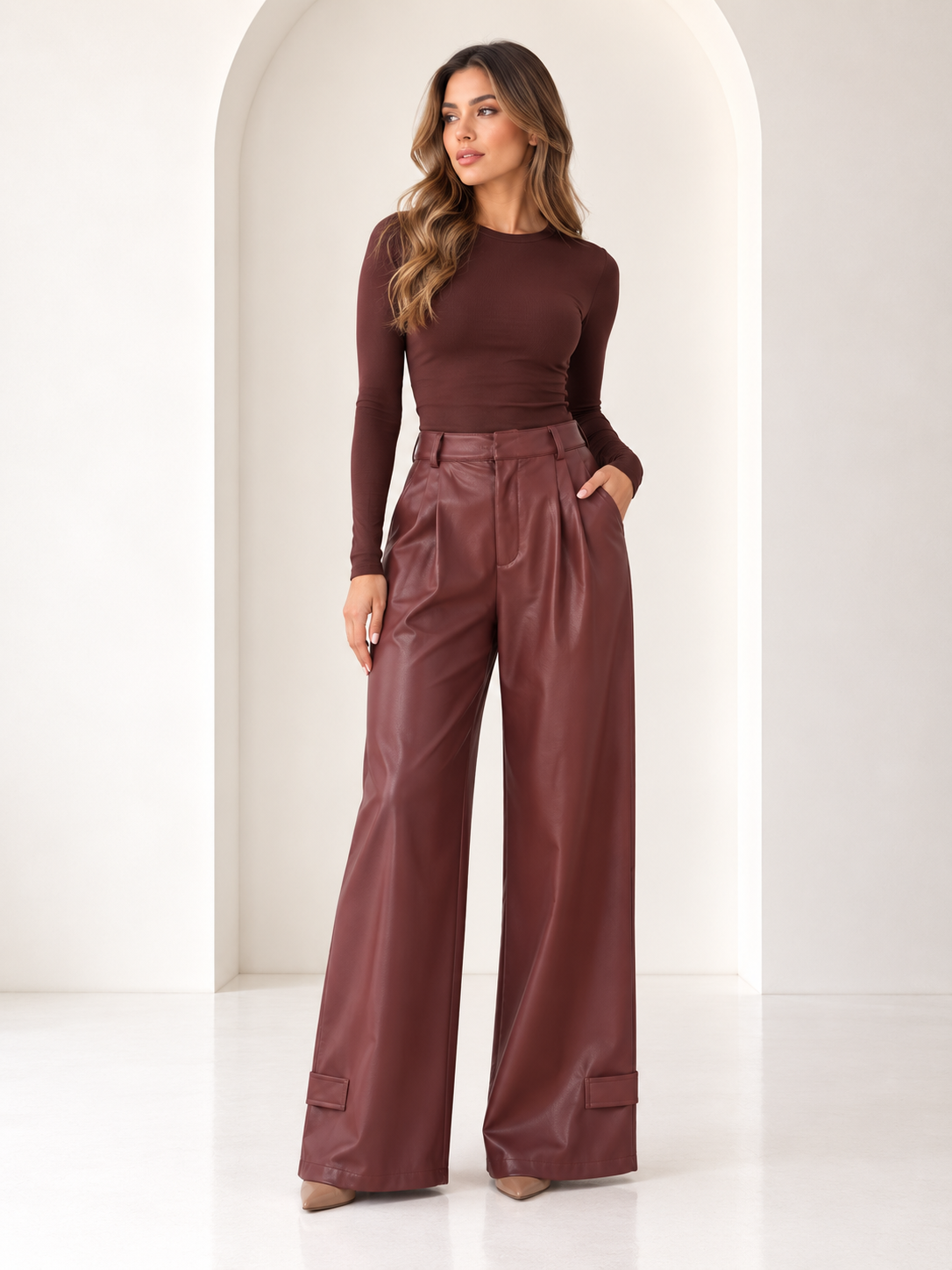 Sienna Burgundy Faux Leather Pants