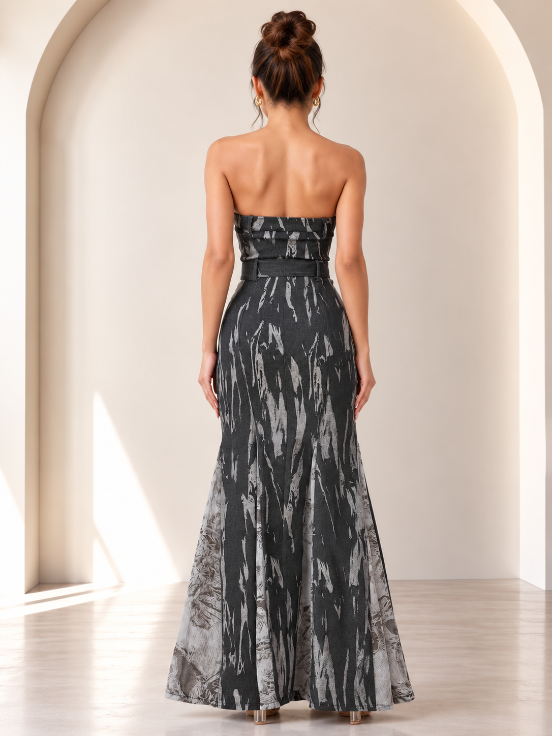 Sloane Denim &amp; Mesh Maxi Dress