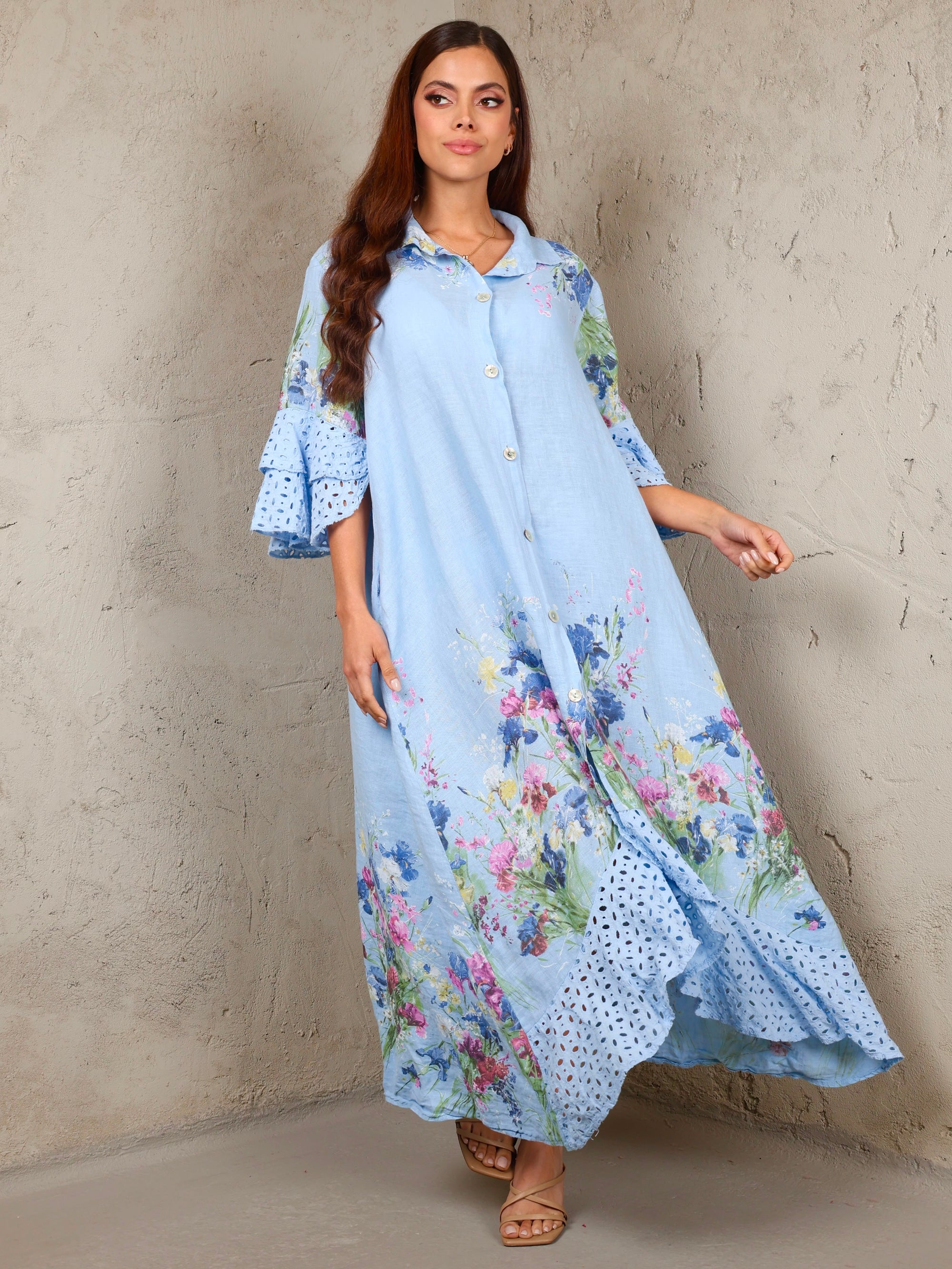 Spring Meadow Linen Dress – Baby Blue