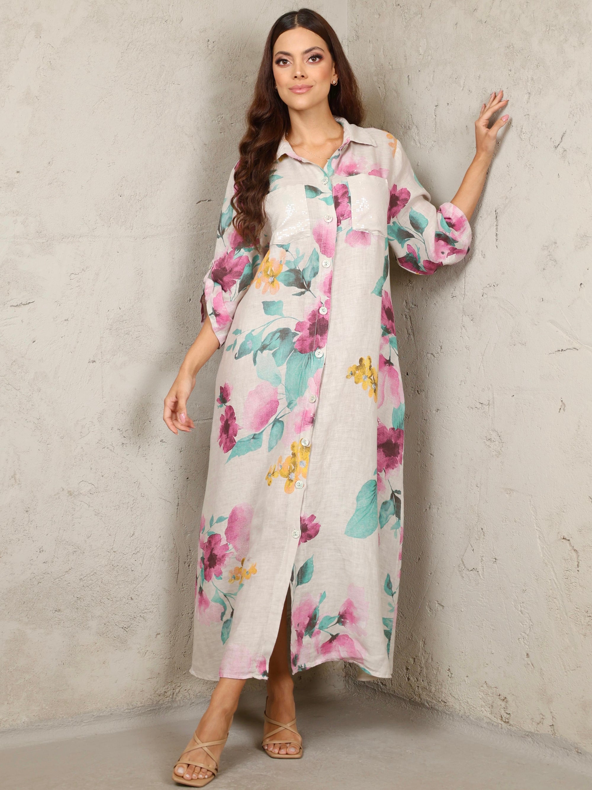 Soft Blossom Linen Dress – Natural Beige