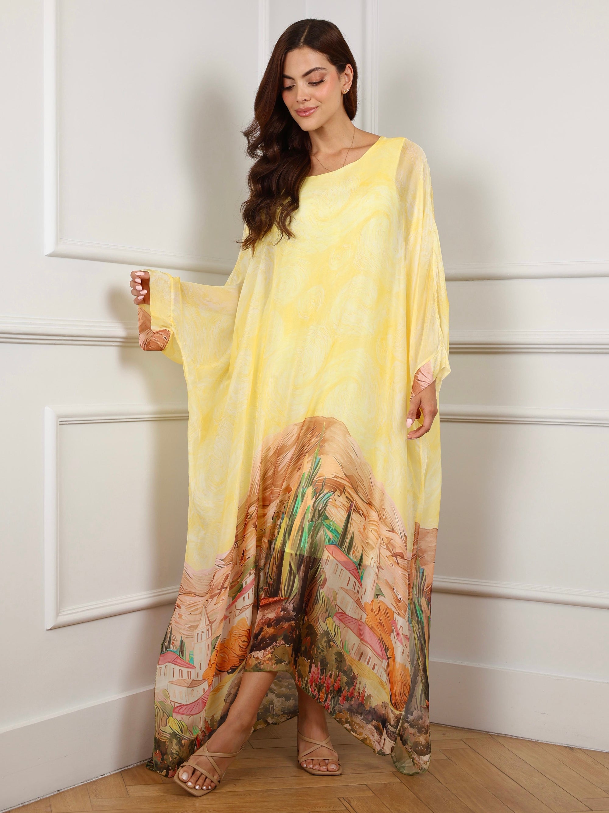 Tuscan Dream Silk Yellow Maxi Dress