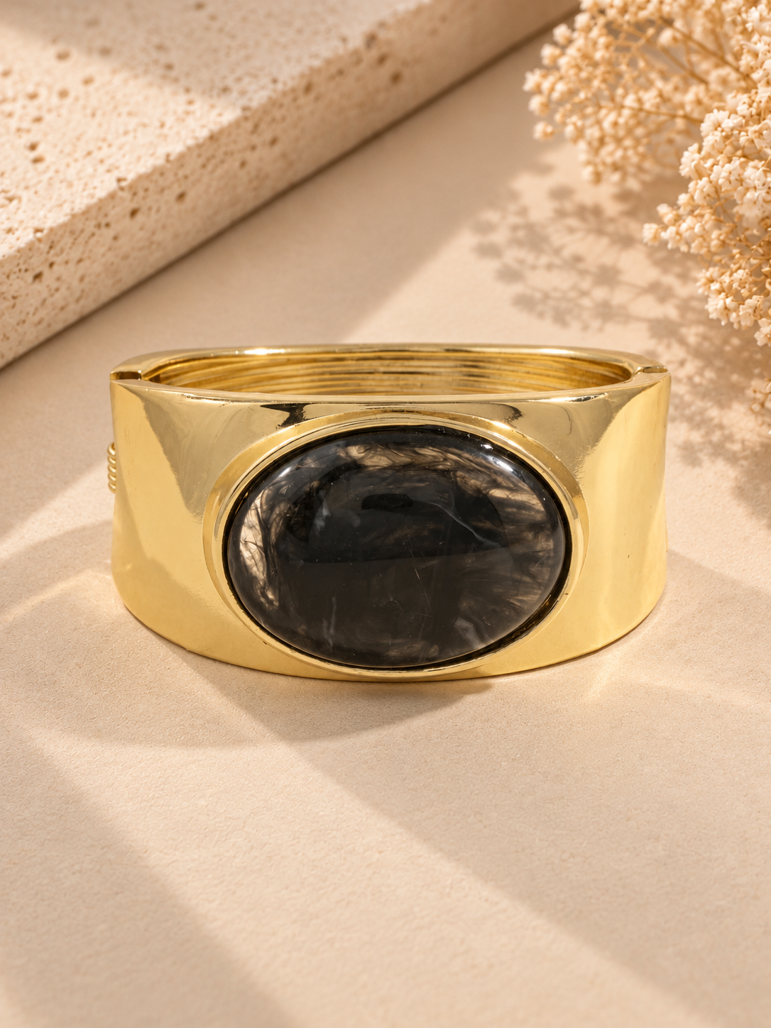 Oval Cabochon Wide Cuff Bracelet