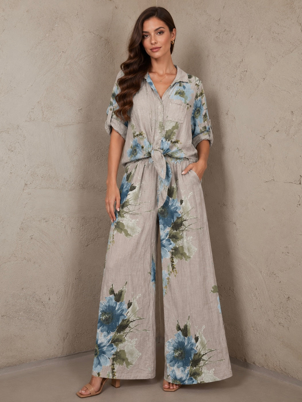 Celeste 2 Piece Blue Bloom Italian Linen Set