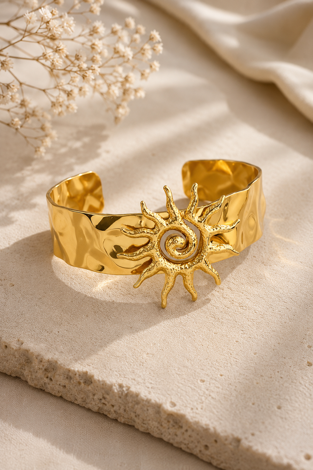 Gold Sun Spiral Statement Cuff Bracelet
