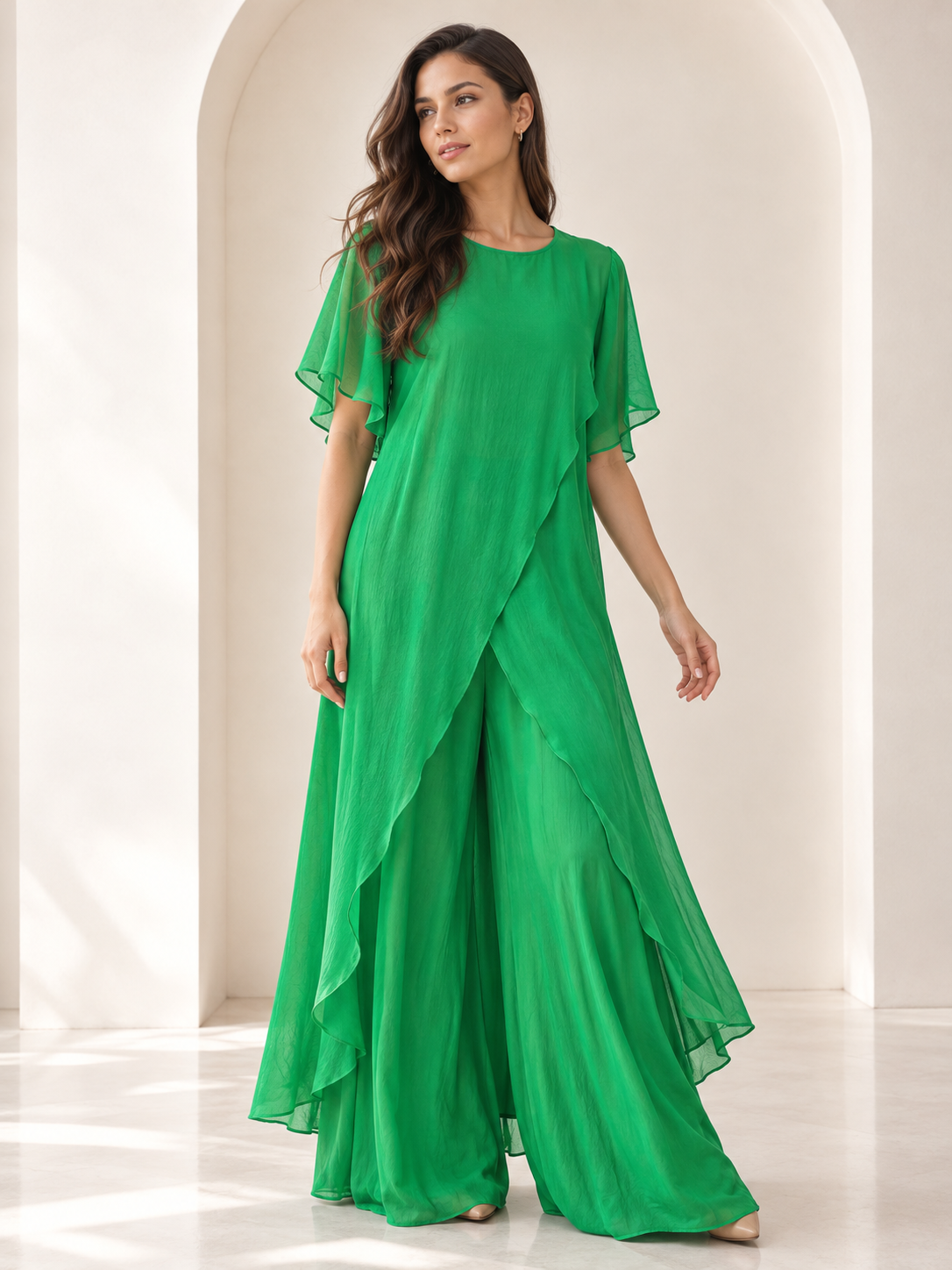 Sabina 2 Piece Silk Green Set