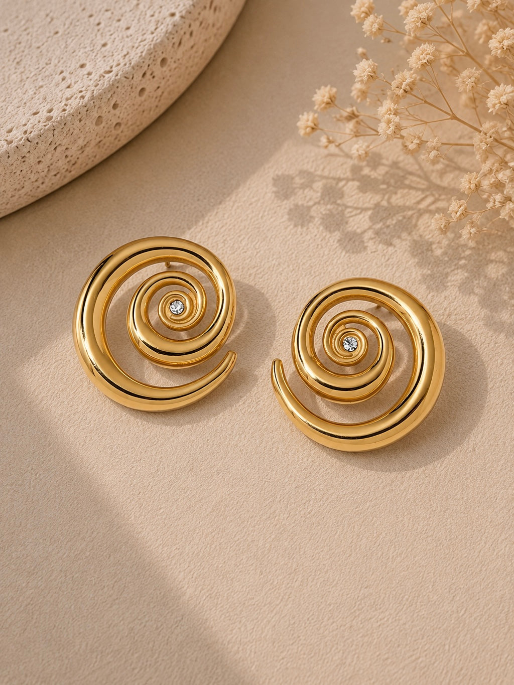 Gold Spiral Crystal Earrings