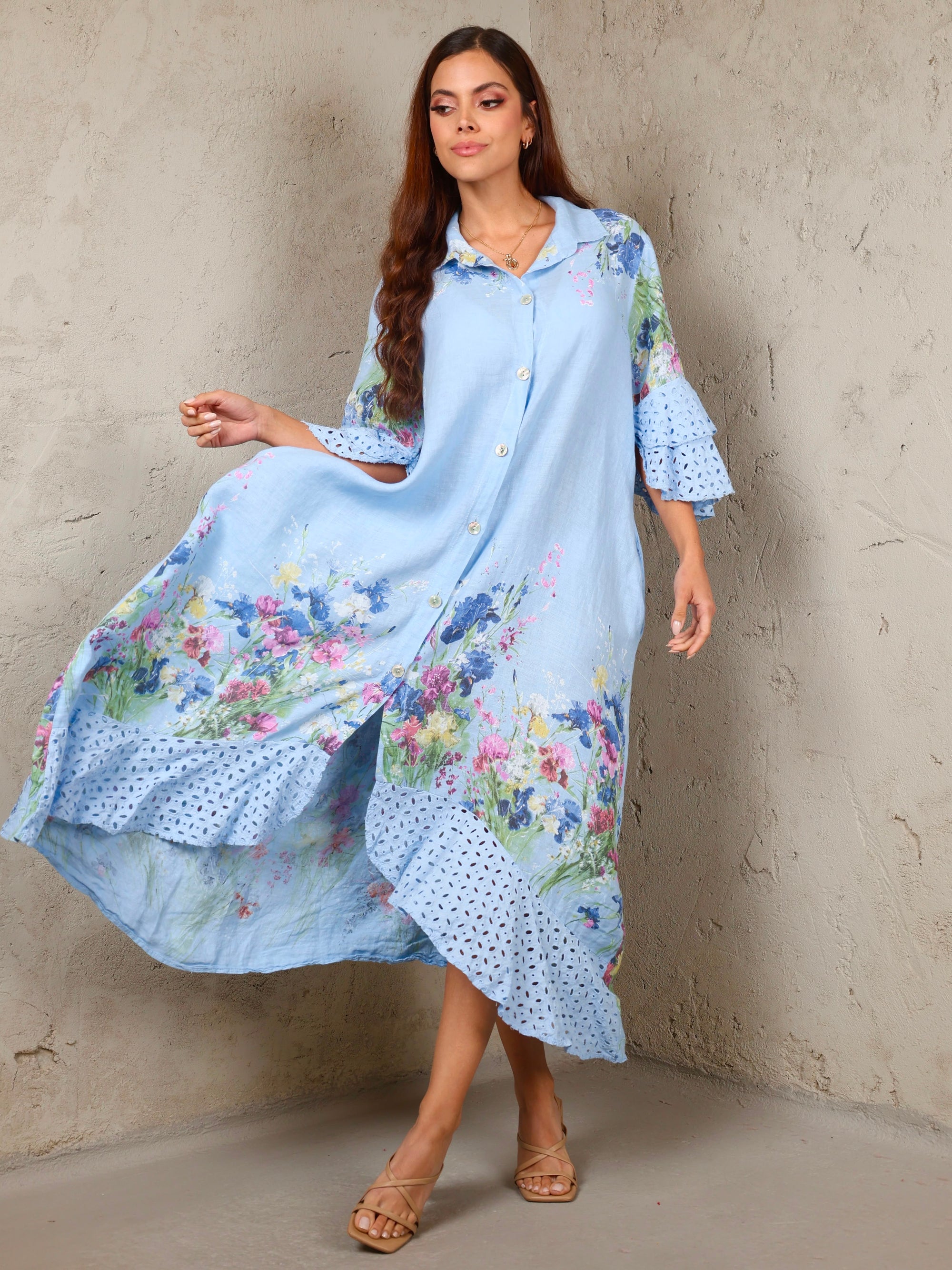 Spring Meadow Linen Dress – Baby Blue