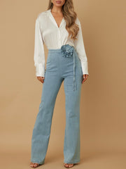 Light Blue Denim Flower String Bottoms