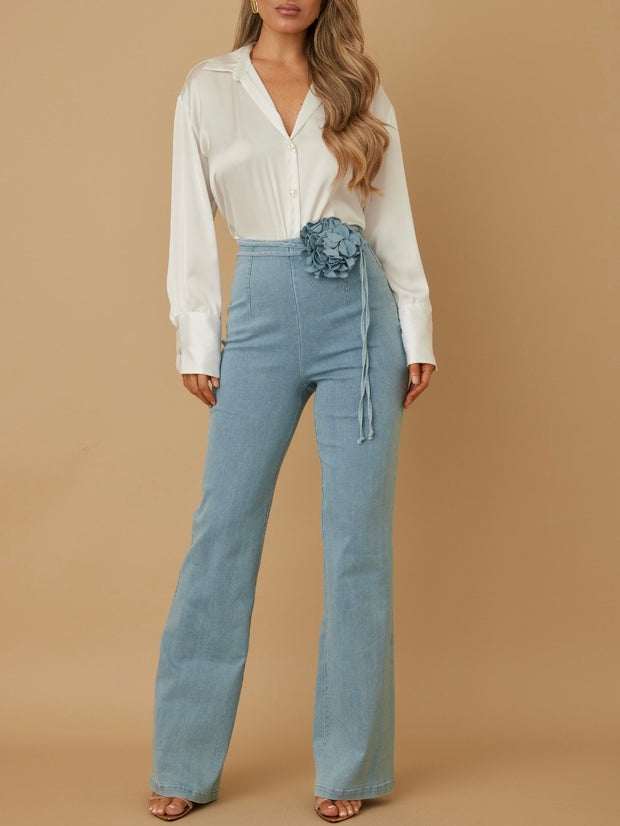 Light Blue Denim Flower String Bottoms