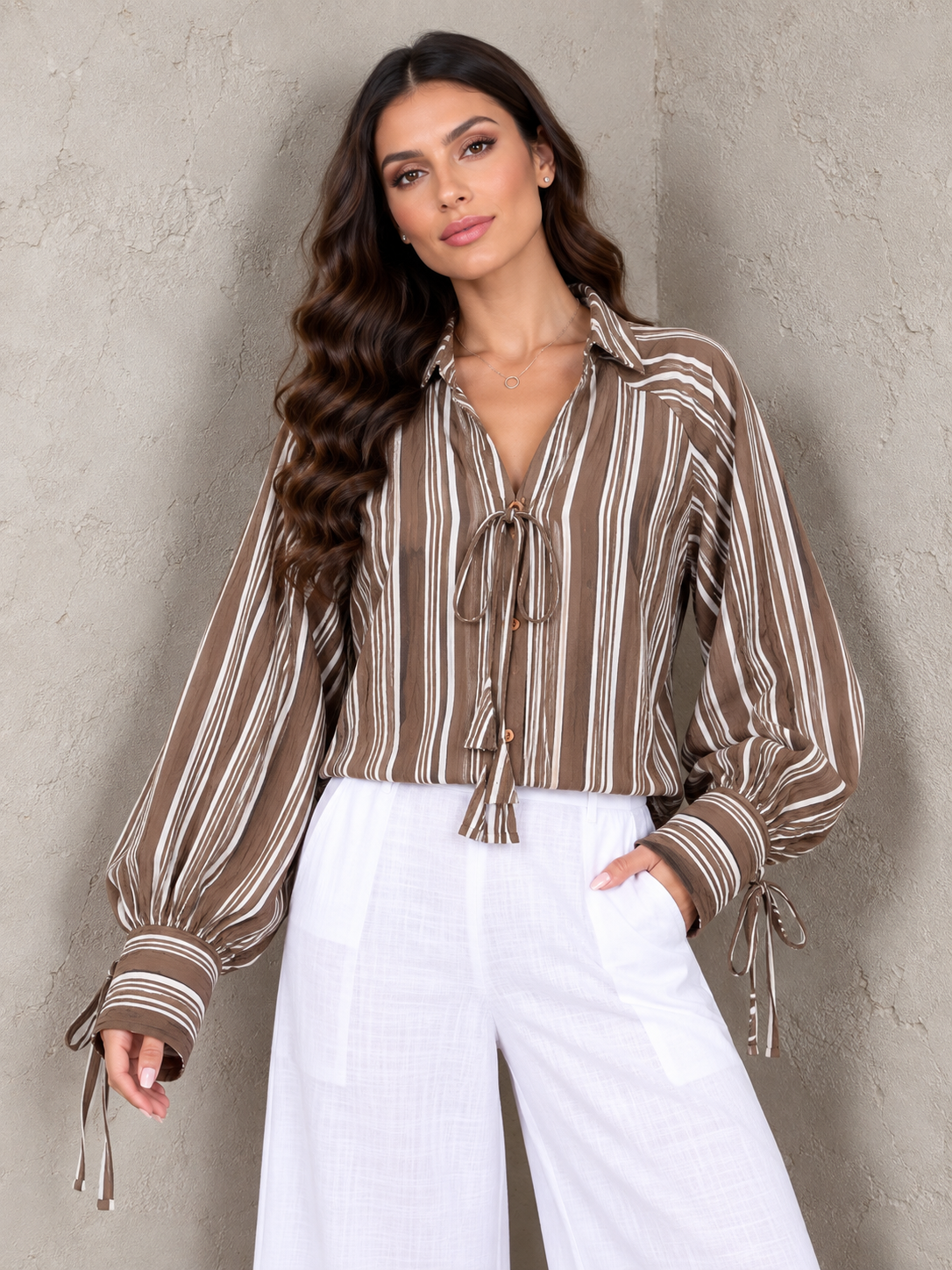 Alessia Striped Tie-Neck Blouse