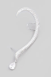 Silver Pave Curved Snake Ear Cuff Earring