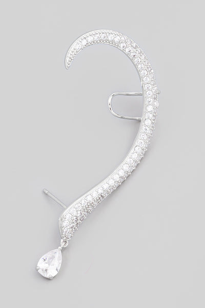 Silver Pave Curved Snake Ear Cuff Earring