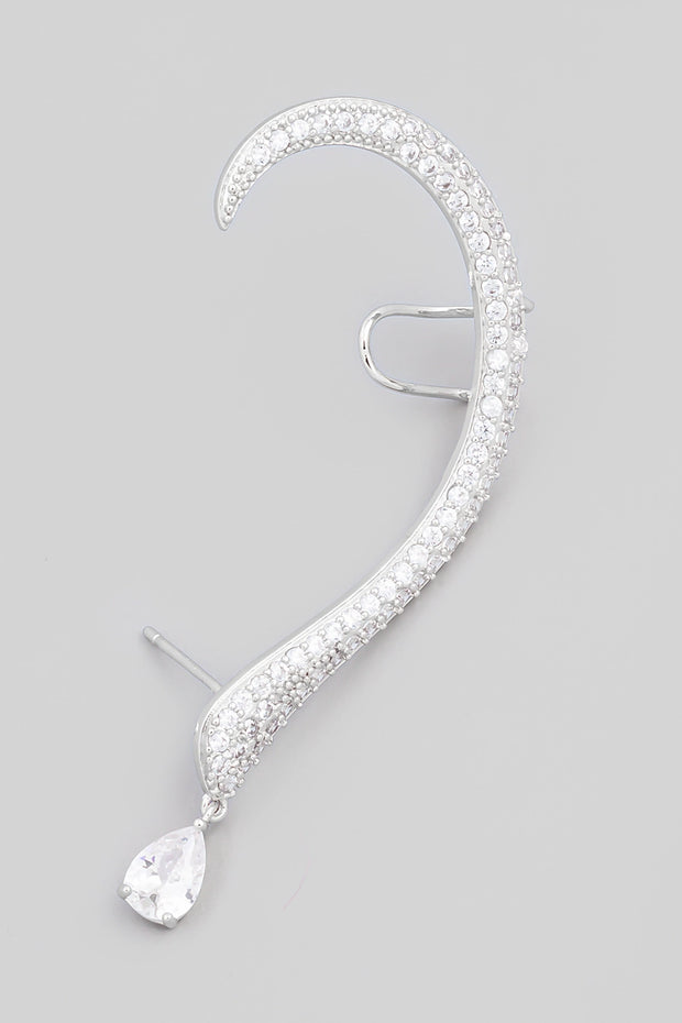 Silver Pave Curved Snake Ear Cuff Earring