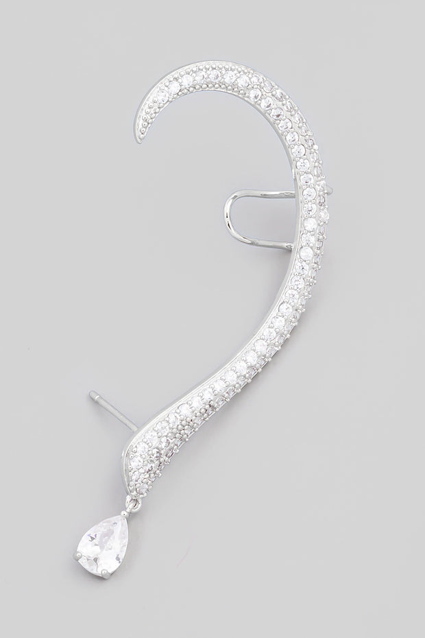 Silver Pave Curved Snake Ear Cuff Earrings