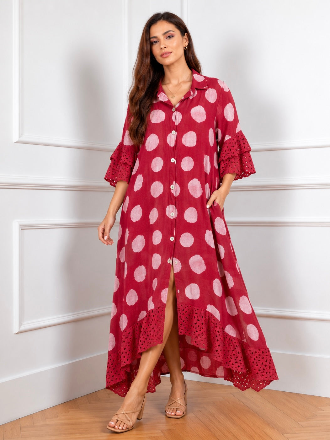 Valentina Berry Dot Italian Linen Maxi Dress