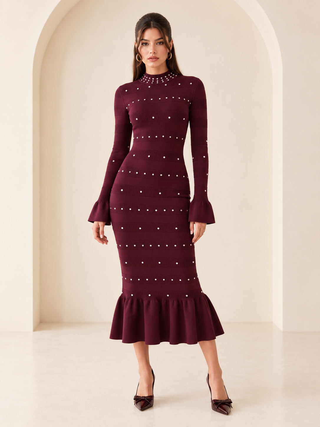 Carlotta Studded Knit Midi Dress