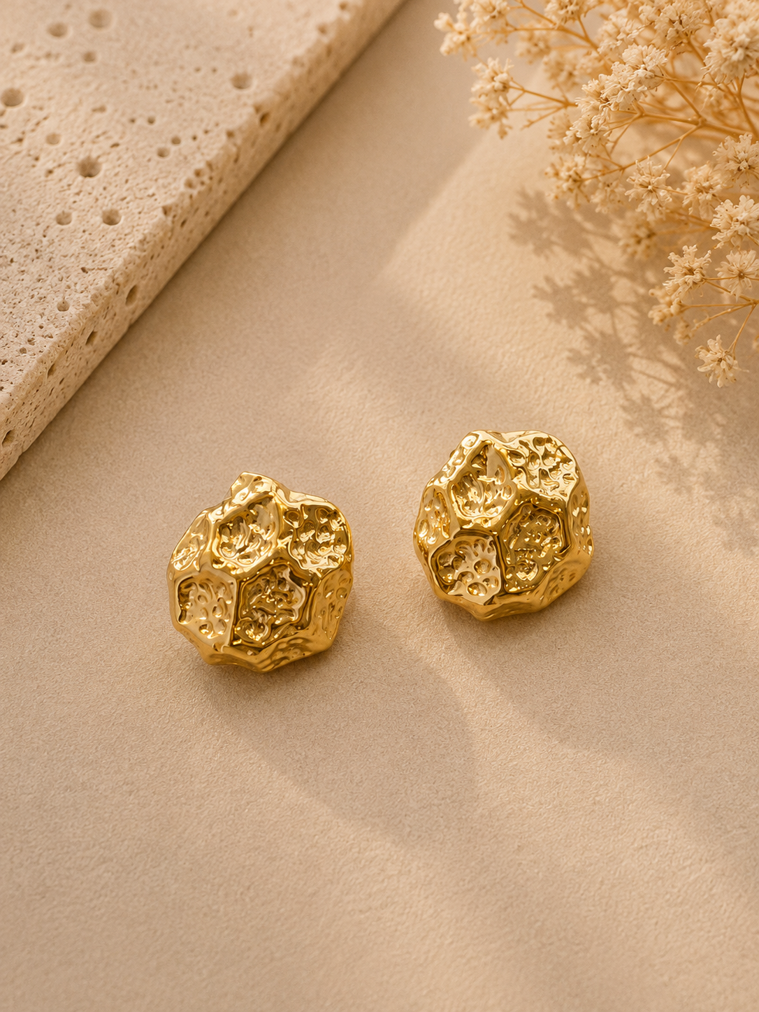 Hammered Nugget Gold Stud Earrings