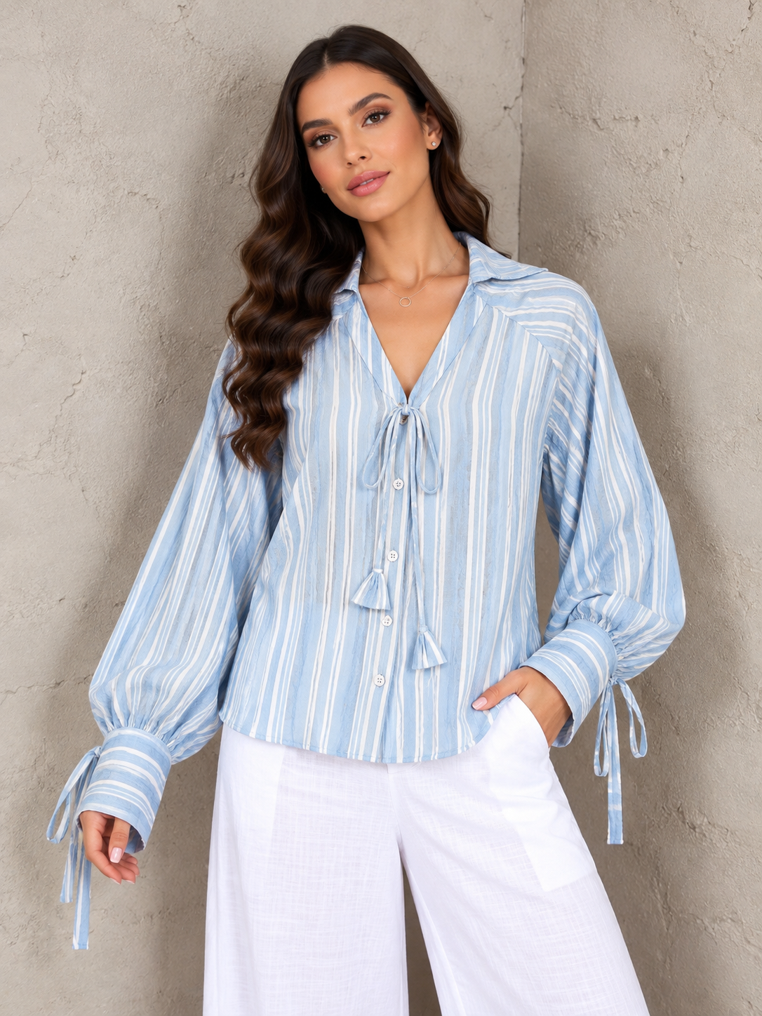Alessia Striped Tie-Neck Blouse