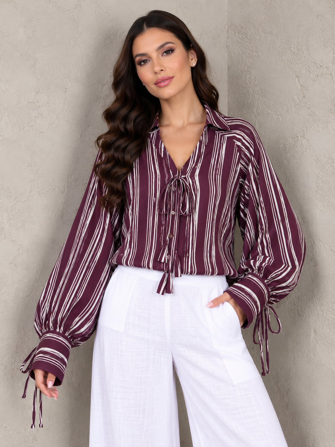 Alessia Striped Tie-Neck Blouse