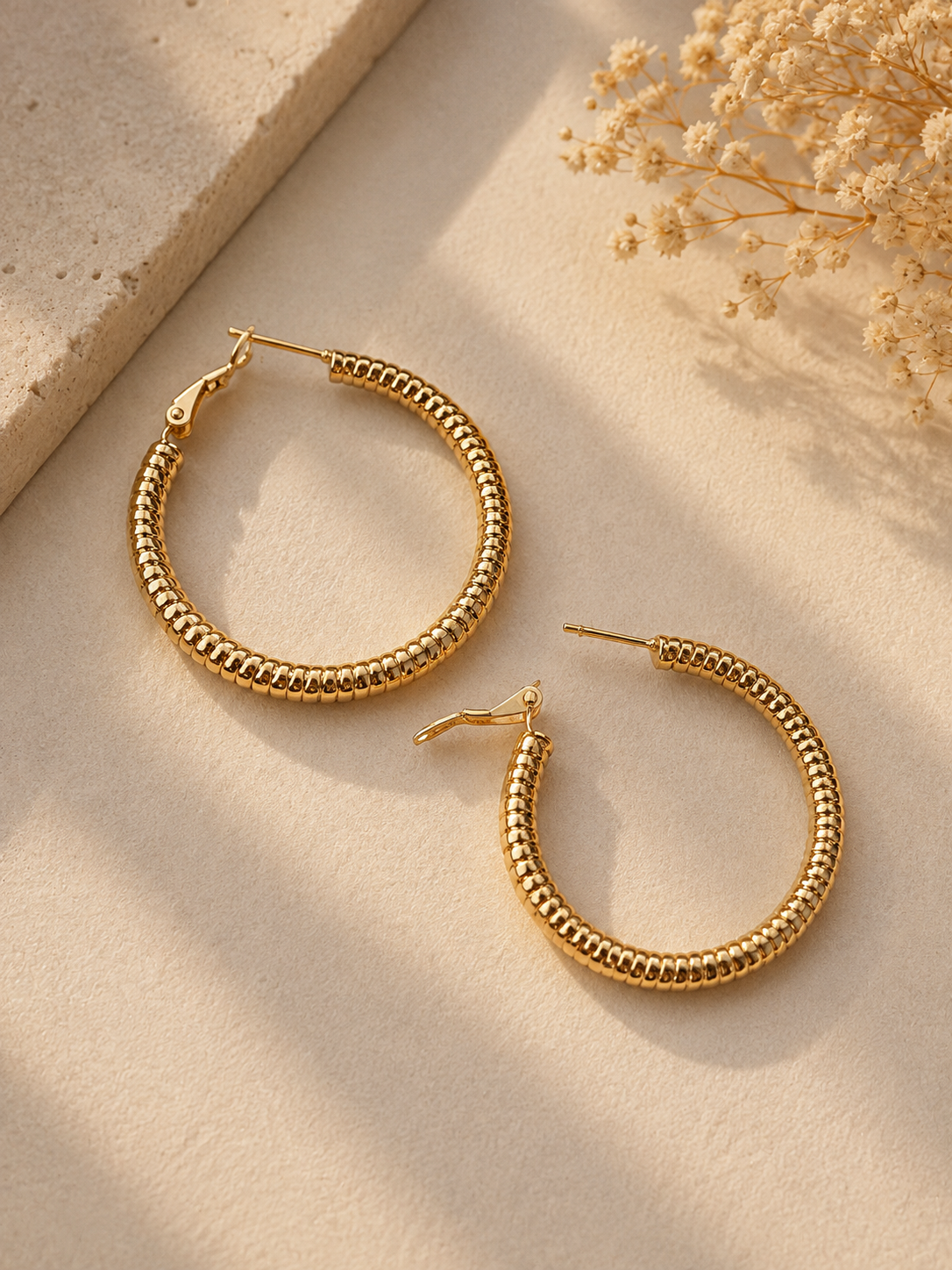 Ribbed Gold Hoop Earrings