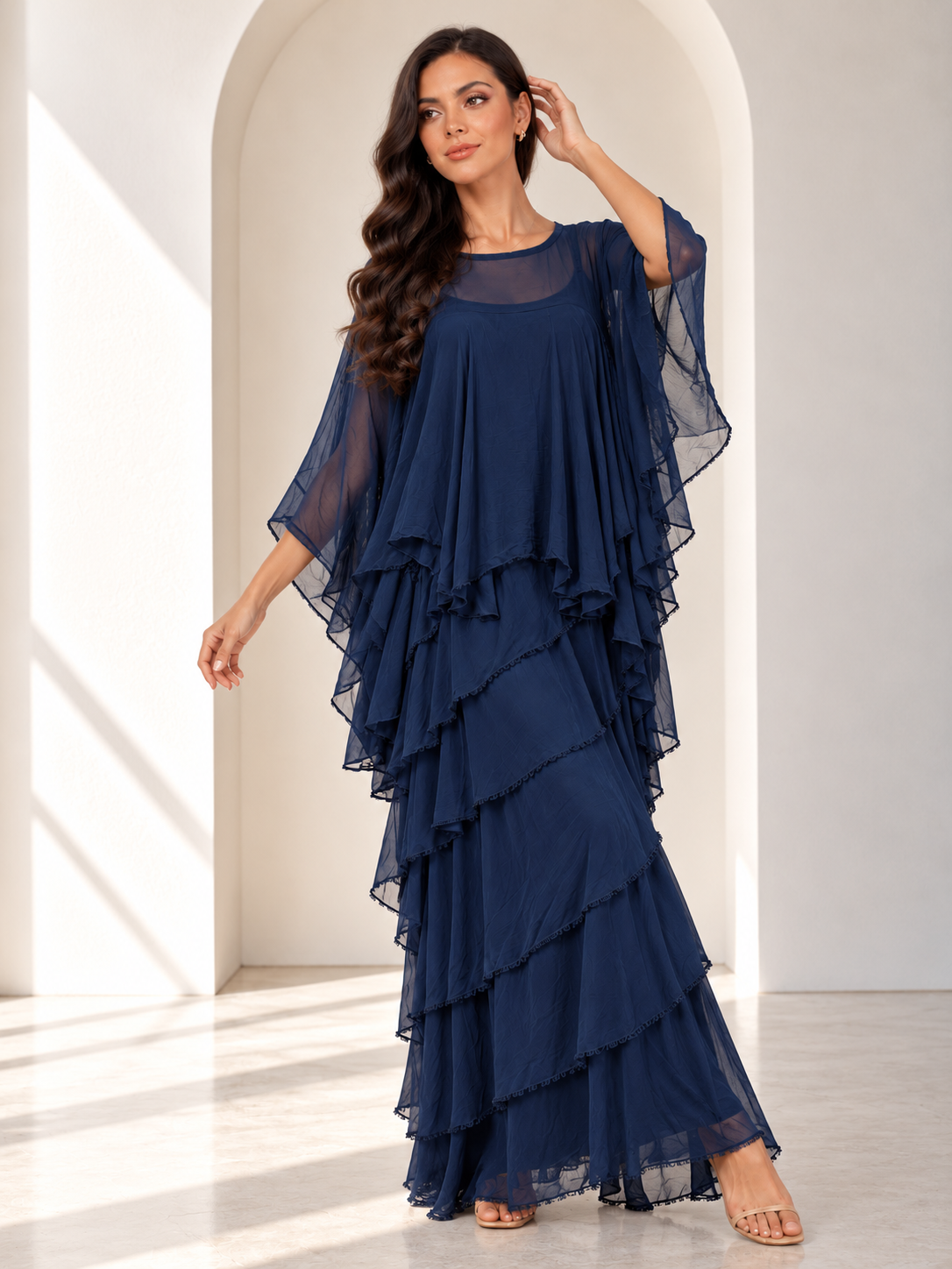 Amaia Layered Silk 2 Piece Navy Set